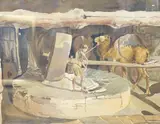 Camel turning a mill stone by Nahat Nahapetian, 1963, watercolour, sold Dec 2022