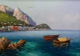 View along the Amalfi coast by Guido Odierna, oil on canvas, sold Nov 2022