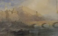 Boatman with castle beyond by Sydney Herbert, watercolour, sold Nov 2022