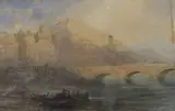 Boatman with castle beyond by Sydney Herbert, watercolour, sold Nov 2022