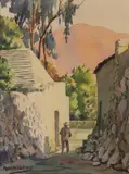 Street scene by Manuel Morales Guzman, watercolour, sold Nov 2022