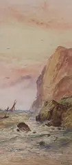 Fishing boats along the coast by William Henry Earp, watercolour, offered Nov 2022