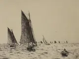Fishing boats, Hamilton Bank by William Lionel Wyllie, etching, offered Nov 2022