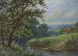 River landscape with picnickers by Walter Wallor Caffyn, oil on canvas, sold Nov 2022