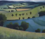 Blue field at Monksilver by Jenny Graham, oil on canvas, sold Nov 2022