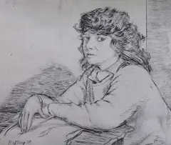 Portrait of a lady by Llewelyn Petley Jones, etching, offered Nov 2022