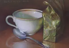 Coffee Cup III by Colin Vincent, 2002, mixed media, sold Nov 2022