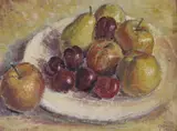 Still life of fruit by Keith Clements, 1948, oil on board, sold Nov 2022