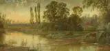 River landscape at sunset by E. Lancaster Hooper, oil on canvas, sold Nov 2022