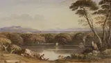 Landscape with figure seated beside a lake by John Varley, watercolour, sold Nov 2022