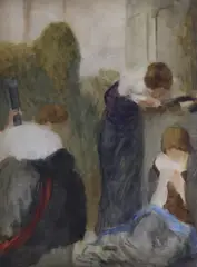 Figures beside a classical column, 46 x 35cm by Robert Anning Bell, watercolour, sold Nov 2022