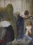 Figures beside a classical column, 46 x 35cm by Robert Anning Bell, watercolour, sold Nov 2022
