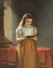 Young girl reading by Richard Crafton Green, 1877, oil on canvas, sold Nov 2022