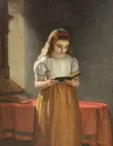 Young girl reading by Richard Crafton Green, 1877, oil on canvas, sold Nov 2022