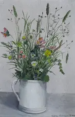 Still life of field flowers in a jug by Audrey Johnson, 1964, oil on panel, sold Nov 2022