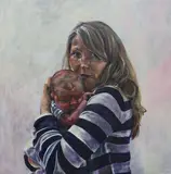 Portrait of a mother and child by Linda de Canha Payne, 2012, mixed media on canvas, sold Nov 2022