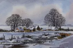 Bridge in the snow by Isabel M. Castle, watercolour, offered Nov 2022
