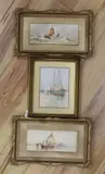 Shipping off Venice, Fishing boats at sea and Ship in harbour, 7 x 17cm and 14 x 10cm by Frederick James Aldridge, watercolor, sold Nov 2022