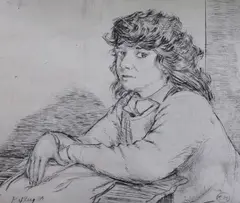 Portrait of a lady by Llewelyn Petley Jones, etching, offered Nov 2022