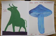Untitled (I Will Not Fight)' and 'You Win This Mushroom by David Shrigley, print (other), sold Nov 2022