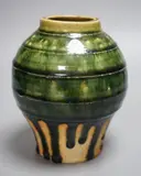 A boxed green glazed Oribe vase, with receipt of purchase from Goldmark Gallery, 07/12/2017, mark to base, 16cm tall Provenance by Ken Matsuzaki, sculpture, sold Nov 2022