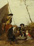 Figures in a landscape by Heinrich Breling, 1880, oil on board, sold Oct 2022