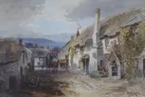 Mail coach approaching a village inn, 36 x 54cm by Alfred Leyman, watercolour, sold Oct 2022