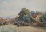 Figures on a country lane by George Oyston, 1928, watercolour, sold Oct 2022
