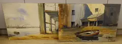 Wapping Group, two watercolours, Fishing boat at low tide and Harbour scene, one signed, 54 x 76cm, unframed (damp damage) by Sydney Vale, watercolor, sold Oct 2022