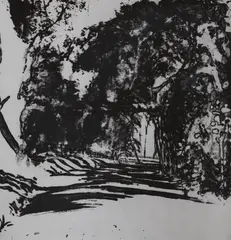 Study of trees and sunlight - Selborne by Norman Ackroyd, 1980, etching and aquatint, sold Oct 2022