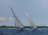 Marquita & Tuiga racing, Regatta Royales, Cannes by Ron Charles Mitchell, oil on canvas, sold Oct 2022