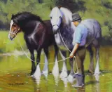 Farmer watering horses by Tony Sheath, oil on board, sold Oct 2022