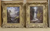 Glen Holm, Isle of Man' and 'Footbridge beside a waterfall by Frederick Henry Henshaw, oil, sold Oct 2022