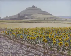 Sunflowers at Castrogerez by Robert Collins, 1990, oil on canvas, sold Oct 2022