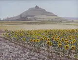 Sunflowers at Castrogerez by Robert Collins, 1990, oil on canvas, sold Oct 2022