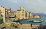 Harbour scene by Godwin Bennett, oil on canvas, sold Oct 2022