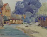 Shepherd and flock on a lane by William Hyams, watercolour, sold Oct 2022