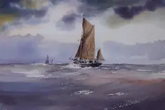 Into The Sun by Peter Toms, watercolour, sold Oct 2022