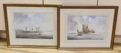 The Foreshore Pin Mill' and 'Passing By by Peter Toms, watercolor, offered Oct 2022