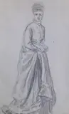 Study from life of a standing woman, label verso, 15 x 9.5cm by Helen Allingham, pencil, offered Oct 2022