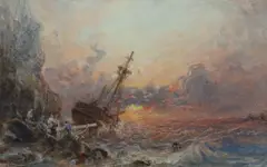 Ship wrecking on the cliffswatercoloursigned8 by George Weatherill, watercolour, sold Oct 2022