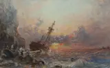 Ship wrecking on the cliffswatercoloursigned8 by George Weatherill, watercolour, sold Oct 2022