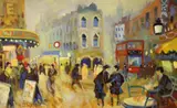 London street scene by D. Hughes, oil on canvas, sold Oct 2022