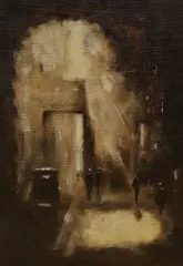 London street scene by Tony Klitz, oil on board, sold Oct 2022