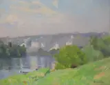 River landscape by Henry Hiles, oil on canvas, sold Oct 2022