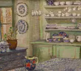 Kate's Kitchen by Jean Rose, oil on board, sold Oct 2022