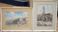 The Old Caledonian Market and Figures beside cottages by Philip Bear, watercolor, sold Oct 2022