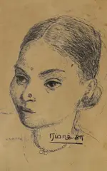 Study of an Indian girl by John Napper, 1943, ink, sold Oct 2022