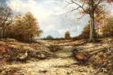 Pheasants in an autumnal landscape by Carl Donner, 1979, watercolour, sold Apr 2023