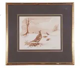 Pheasants, sepia watercolour, artists proof by William Garfit, watercolour, offered Apr 2023